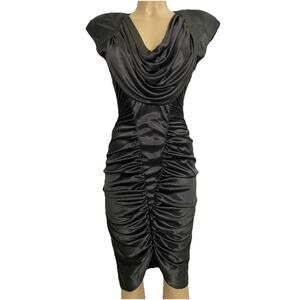 Karen Okada Climax Divid Howard Dress Black Sheath Ruched Open Back Cowl…